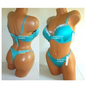 34DDD/M VICTORIA SECRET SWIM Shine Strap Push Up Top Bikini Set Thong Bottom